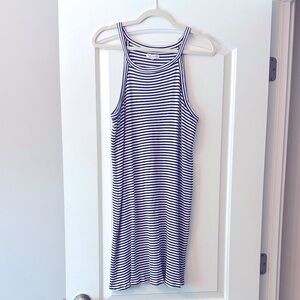 Madewell High Neck Navy & Cream Striped Ribbed Dress
